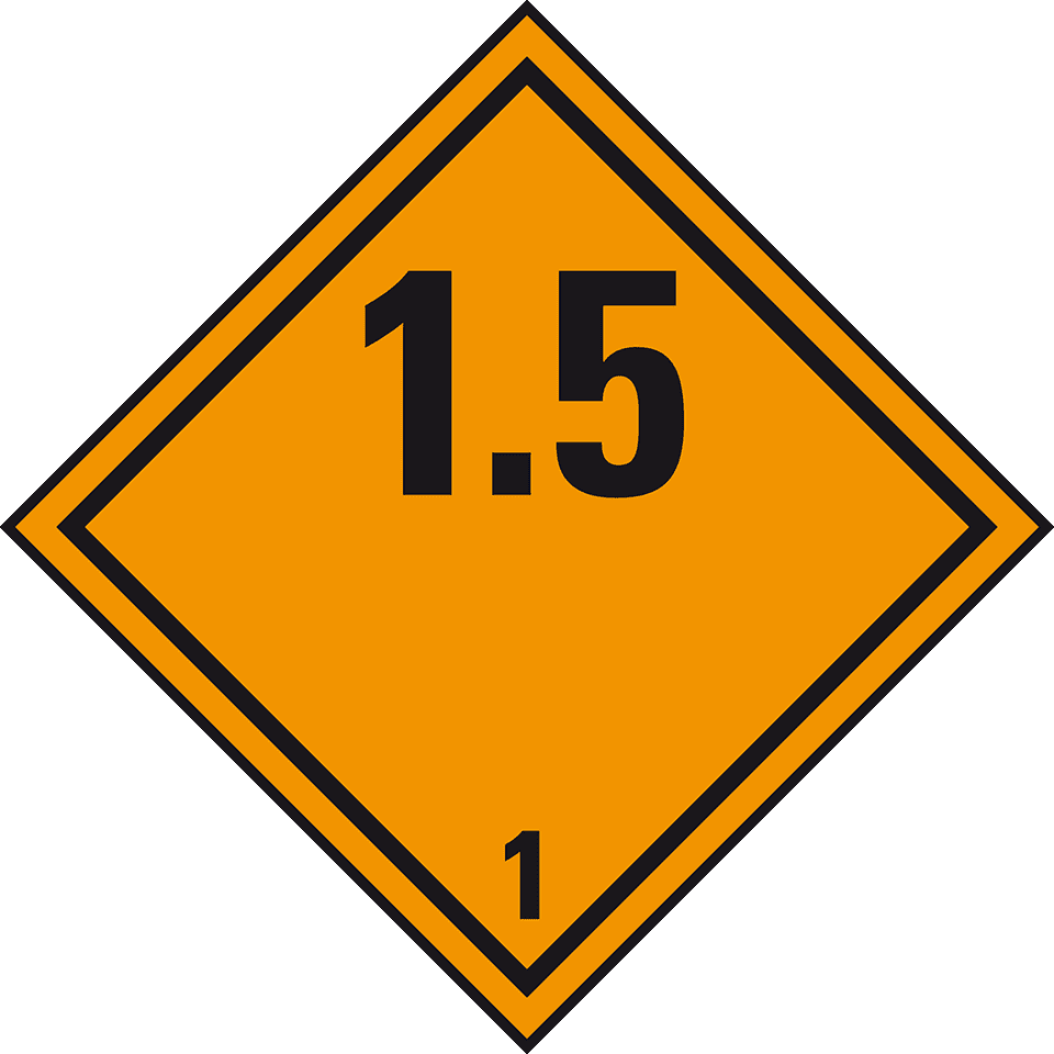 ADR klasse 1.5, ongevoelige stoffen, oranje